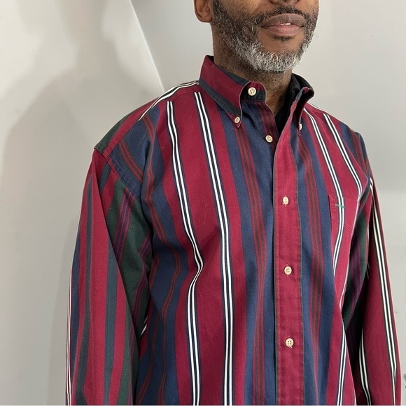 Vintage Tommy Hilfiger red blue stripes casual button shirt cotton long sleeve - Picture 6 of 13